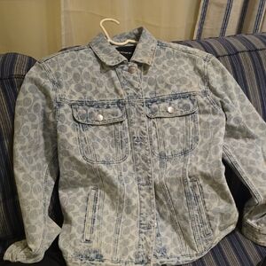 Coach Signature Print Denim Jacket in Light Blue